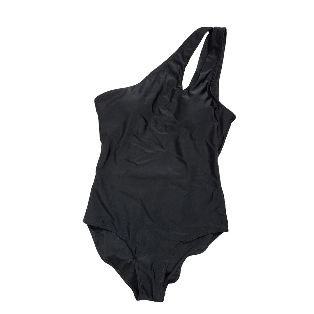 Commense Black One Shoulder Double Strap One Piece Swimsuit NWT Size S